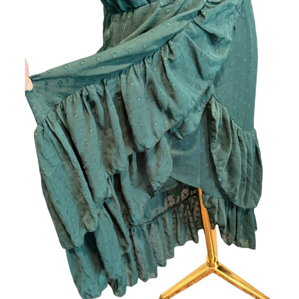 Lulu's Have Harmony Dress Sz M Green Swiss Dot Asymmetrical Ruffled Midi EUC - Picture 5 of 7